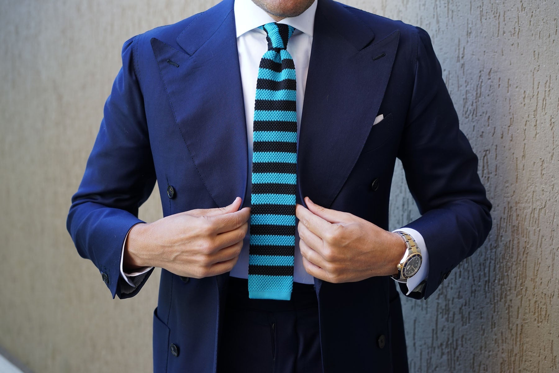 Azoff Blue & Black Stripe Knitted Tie