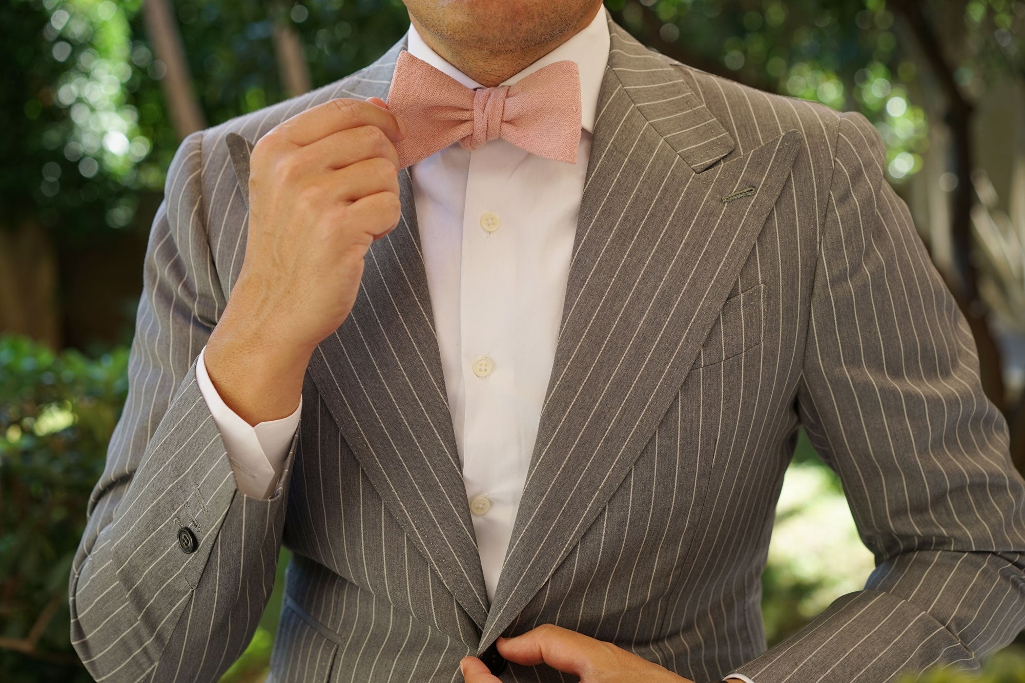 New York Dusty Nude Pink Linen Self Bow Tie