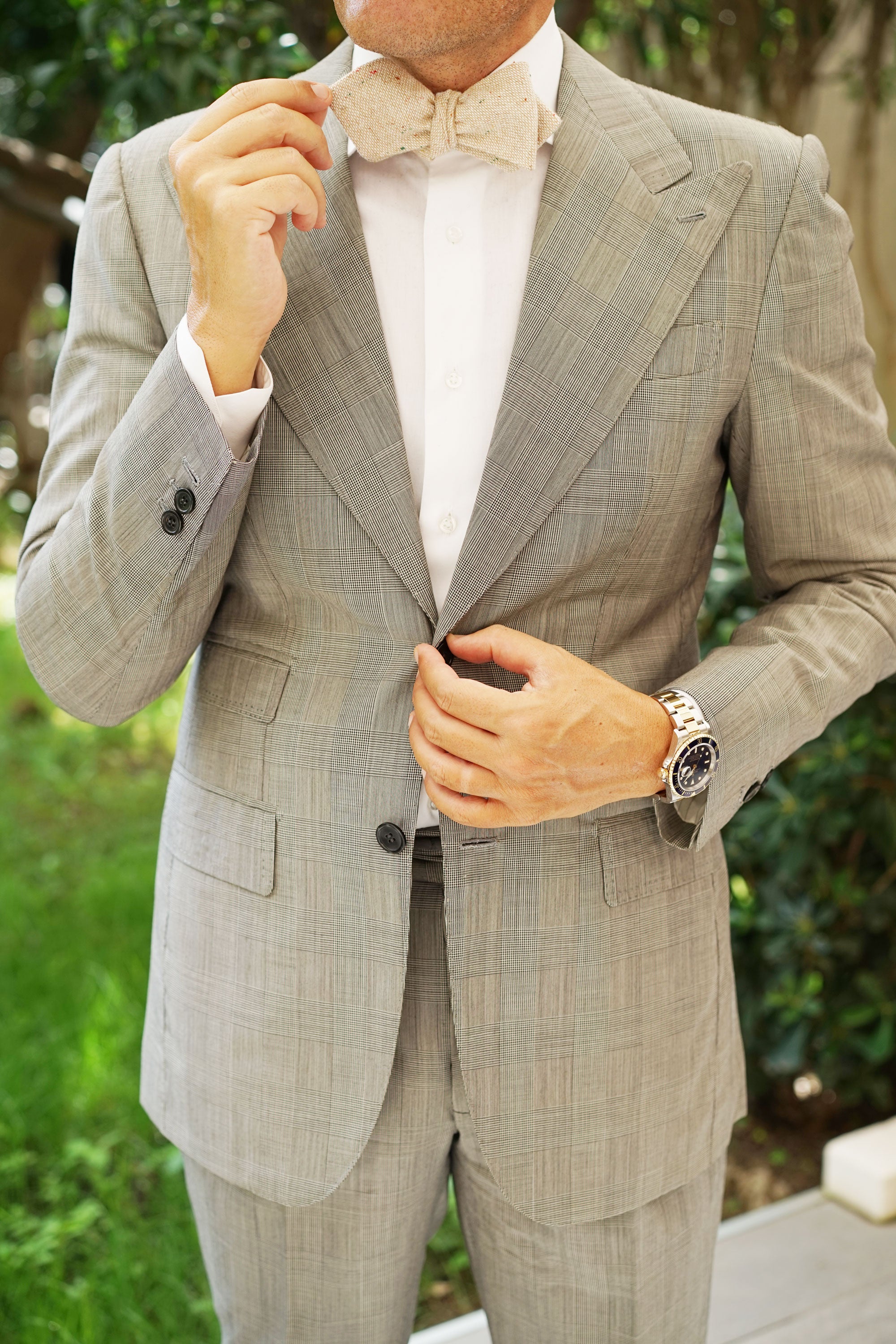 Khaki Sharkskin Diamond Self Bow Tie