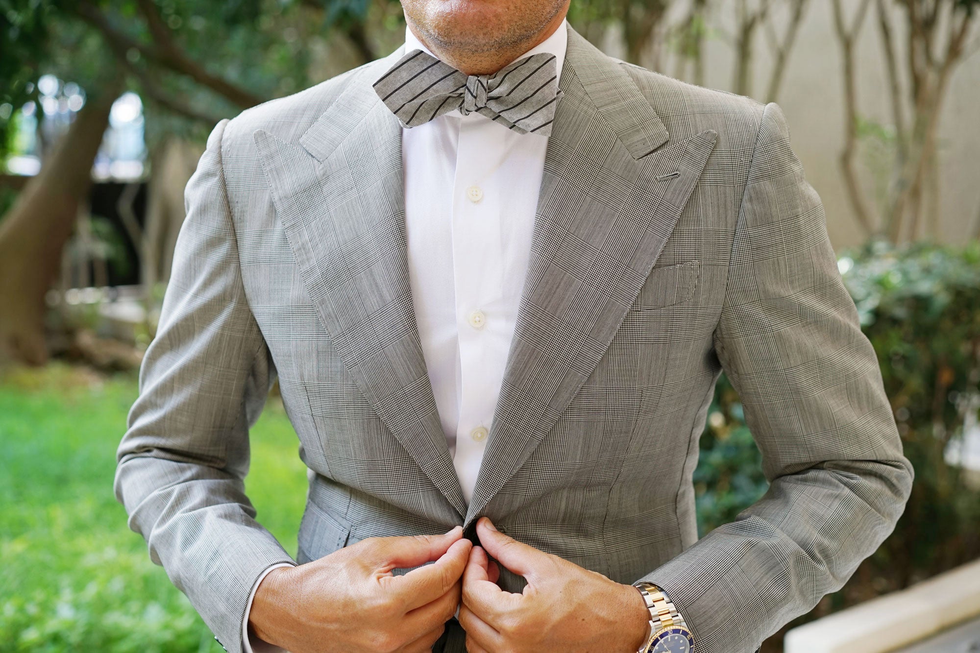 Ash Gray Pinstripe Diamond Self Bow Tie