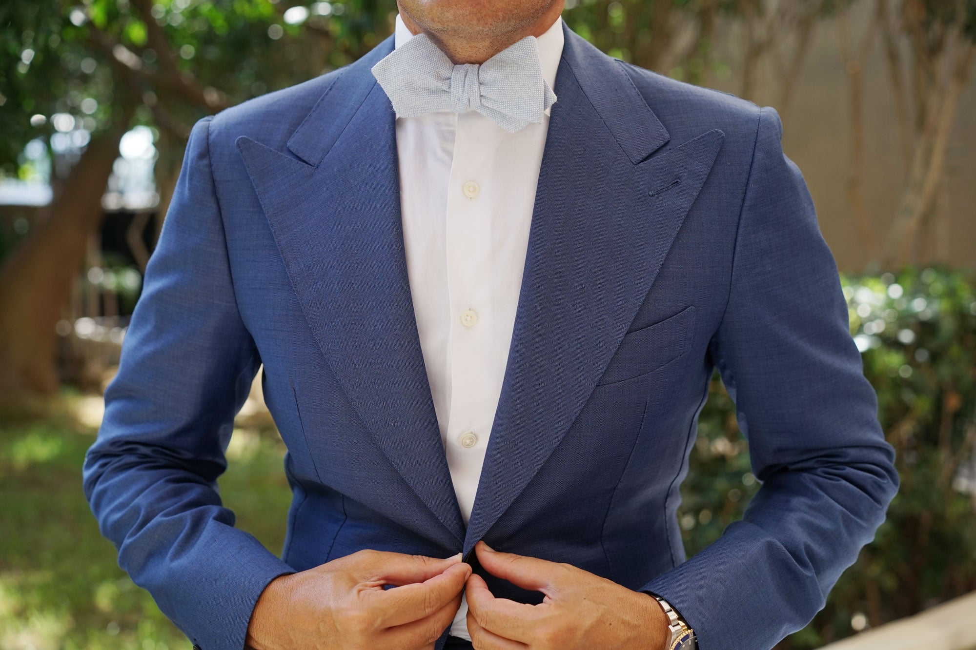 Sky Blue Donegal Linen Diamond Self Bow Tie