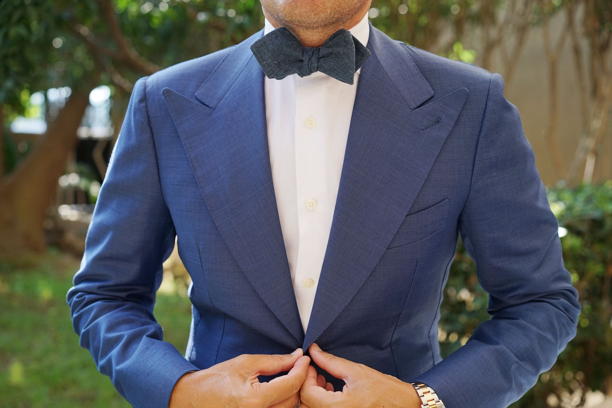 Blue & Black Textured Linen Blend Diamond Self Bow Tie