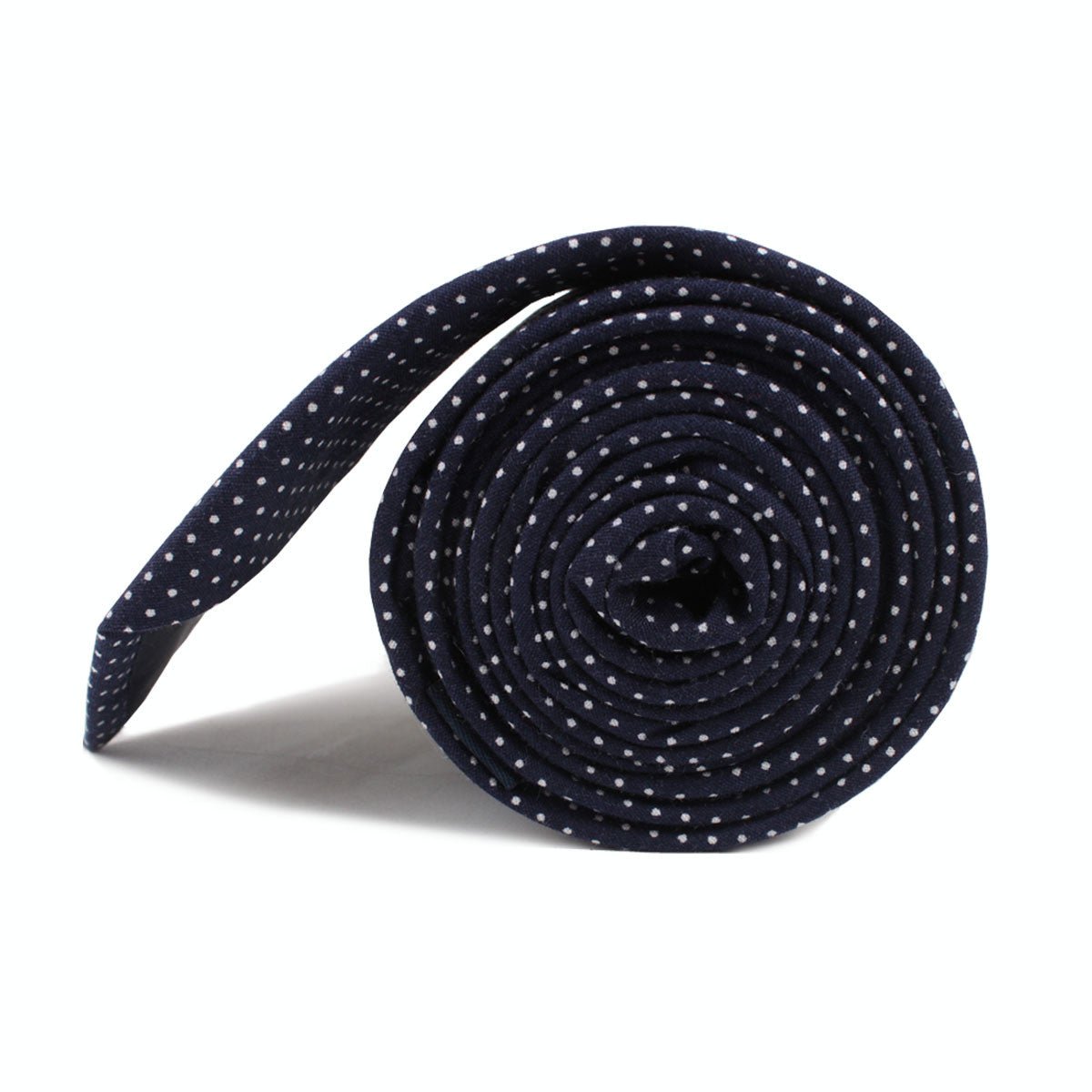 Navy Blue Cotton with White Mini Polka Dots Skinny Tie