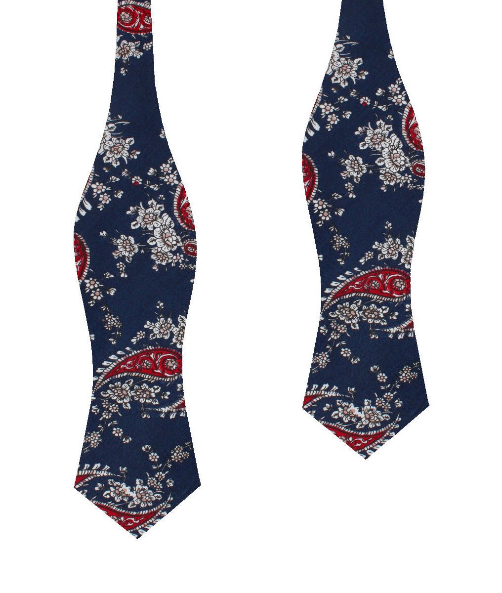 Trasimeno Blue with Red Paisley Diamond Self Bow Tie