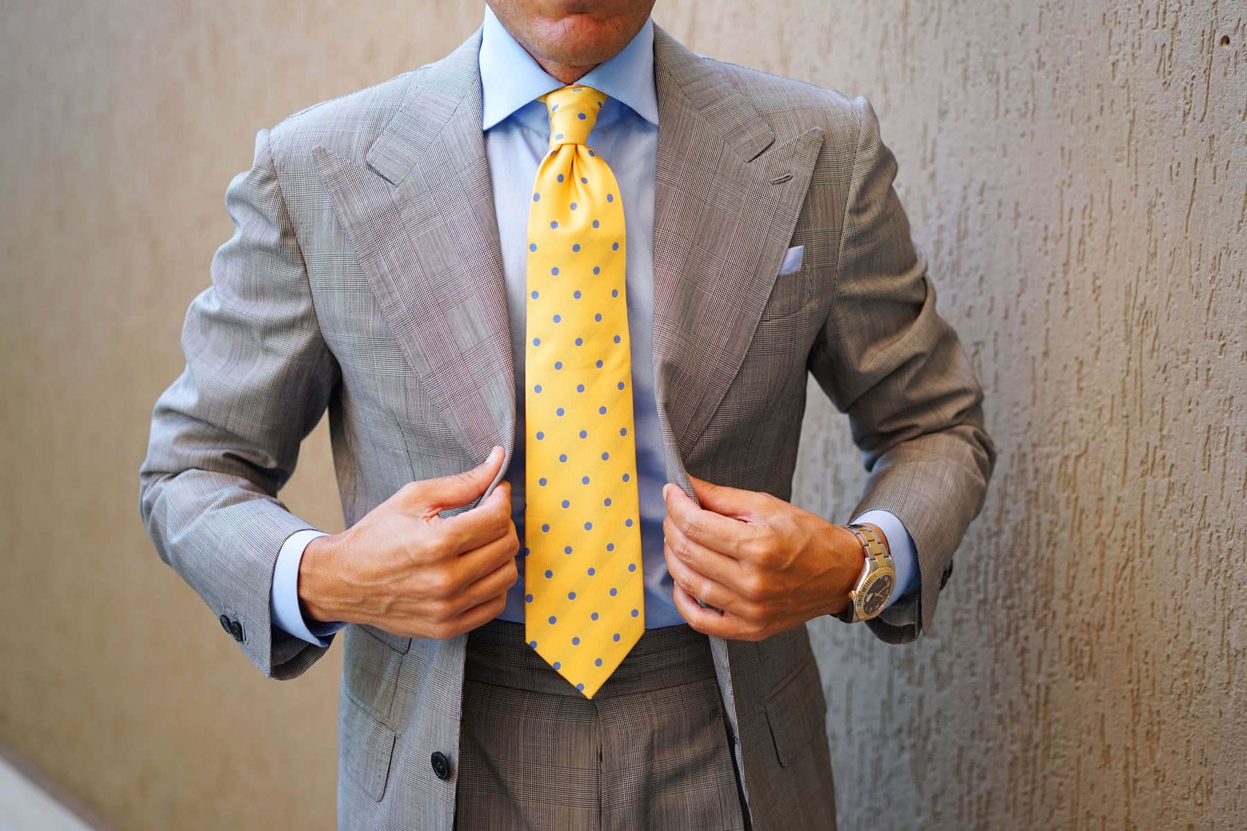 Yellow Tie with Light Blue Polka Dots