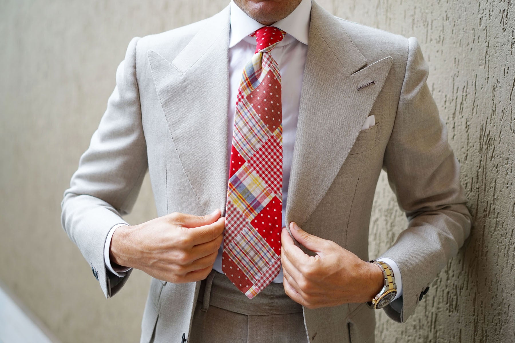 Plaid Red Gingham Cotton Polka Dot Necktie