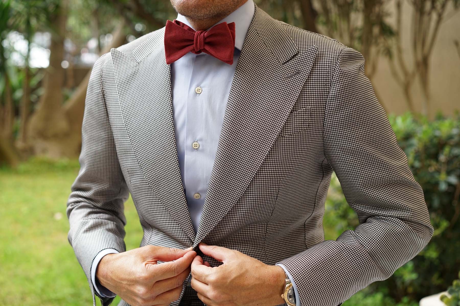 Maroon Slub Linen Self Tie Bow Tie