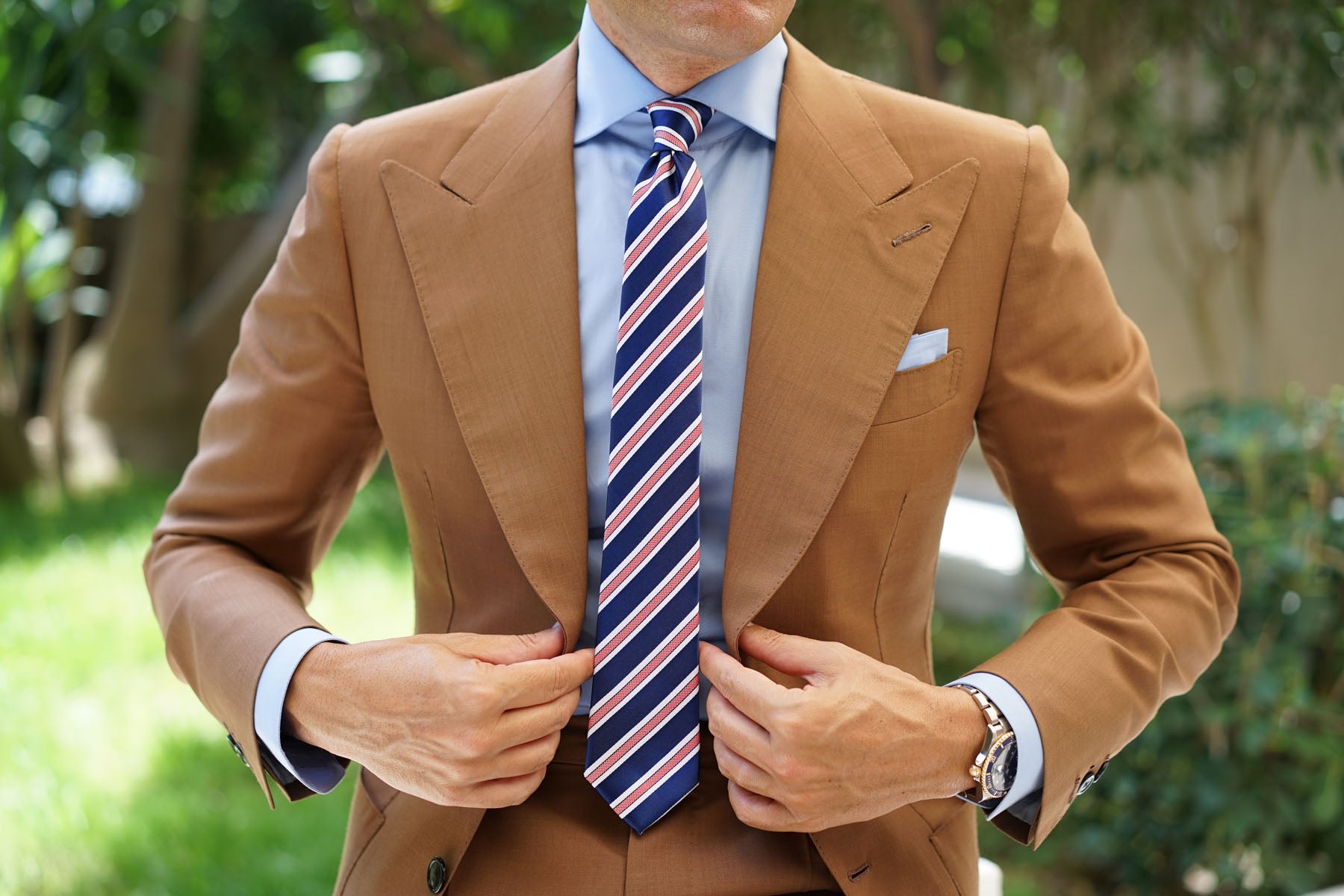 Navy Blue Skinny Tie with Red Stripes