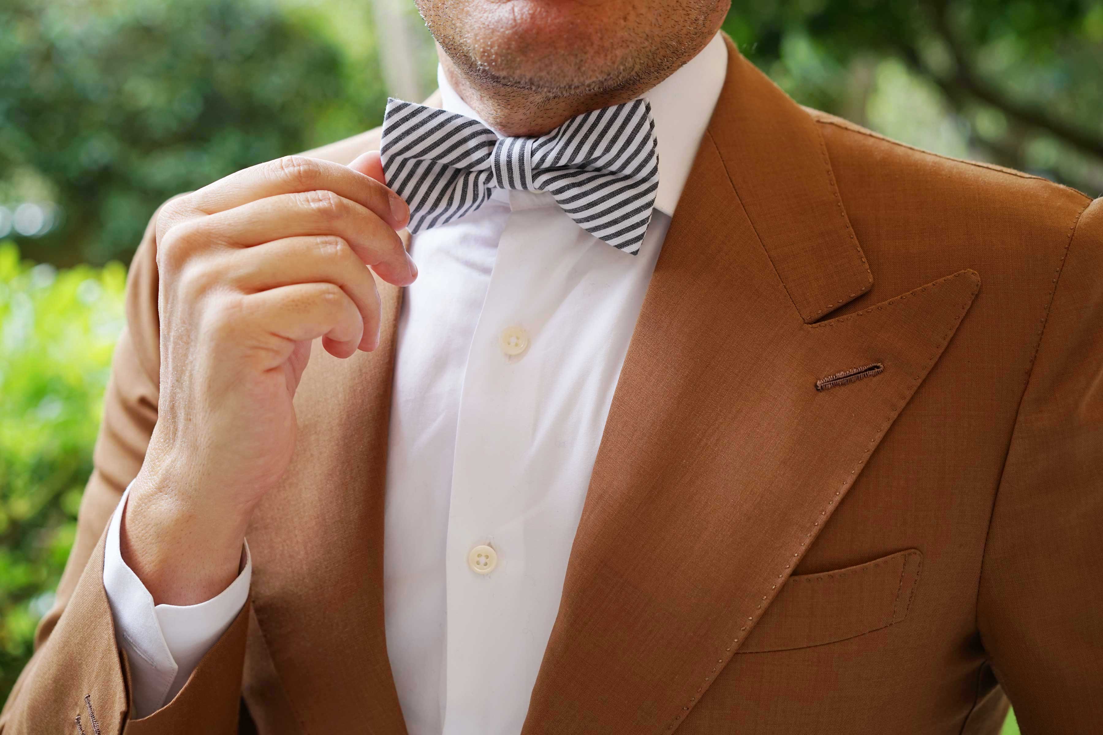 Black and White Chalk Stripes Cotton Bow Tie