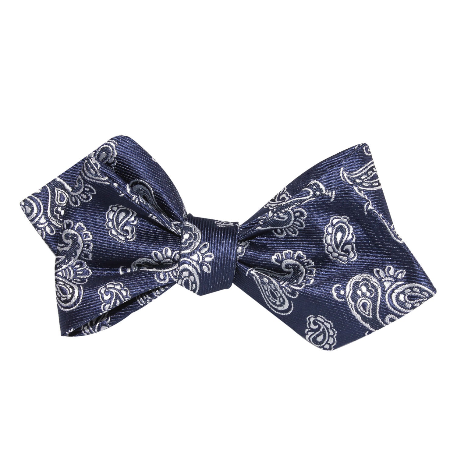 Paisley Navy Blue Self Tie Diamond Tip Bow Tie