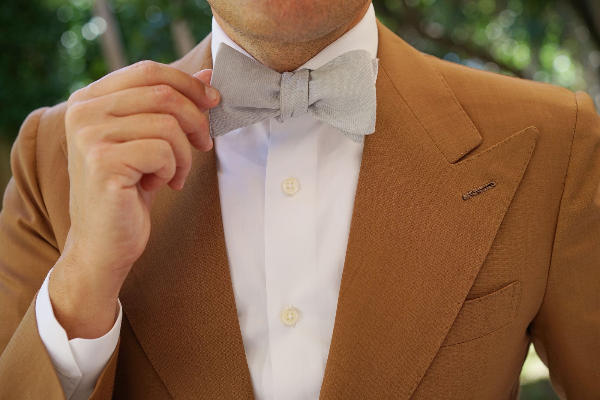 Mystic Silver Linen Self Bow Tie