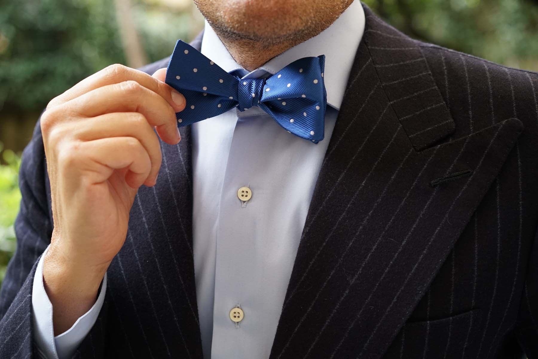 Royal Blue with White Polka Dots Self Tie Bow Tie