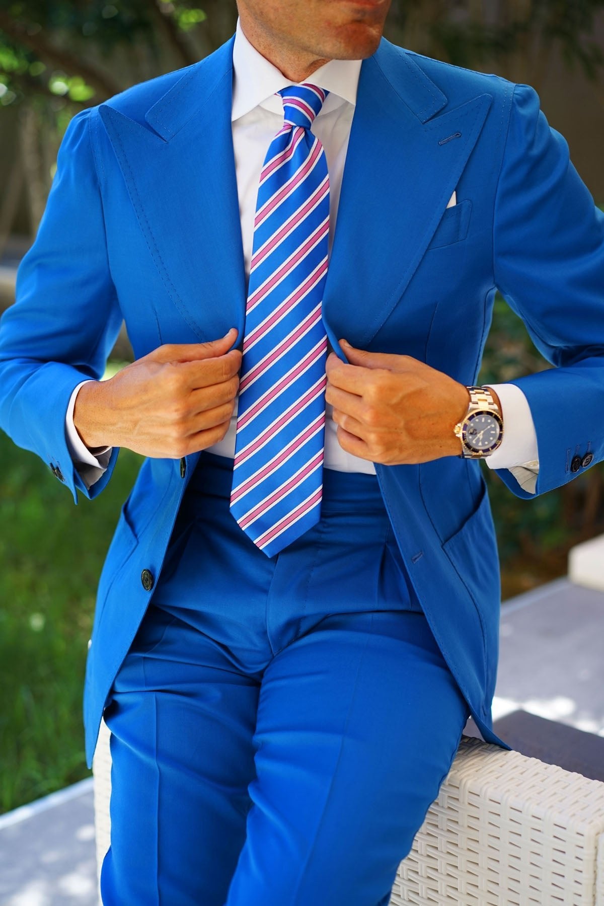 Light Blue Tie with Pink Stripes