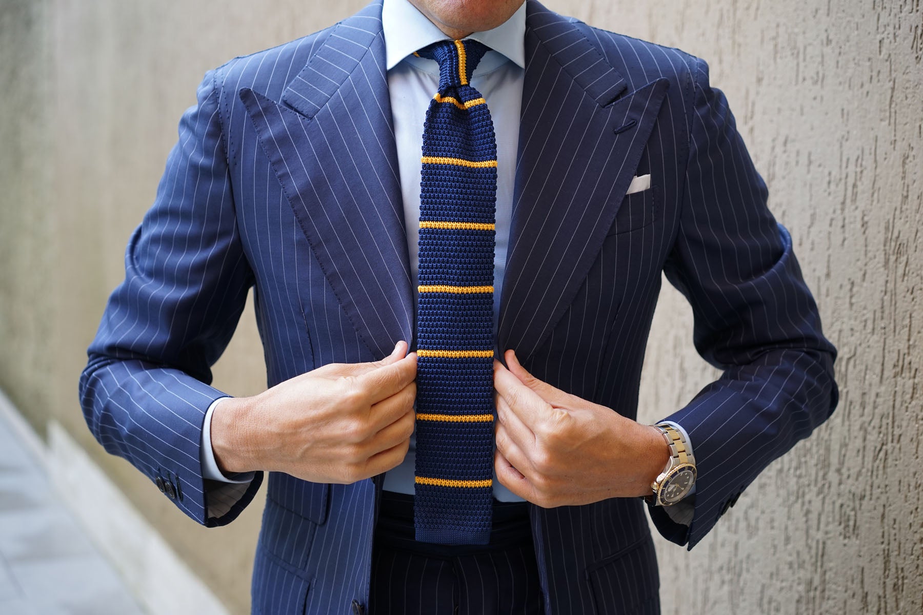 Gecko Navy Blue with Yellow Stripes Knitted Tie