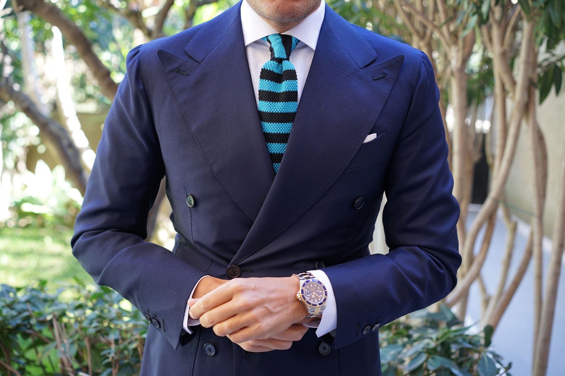 Azoff Blue & Black Stripe Knitted Tie