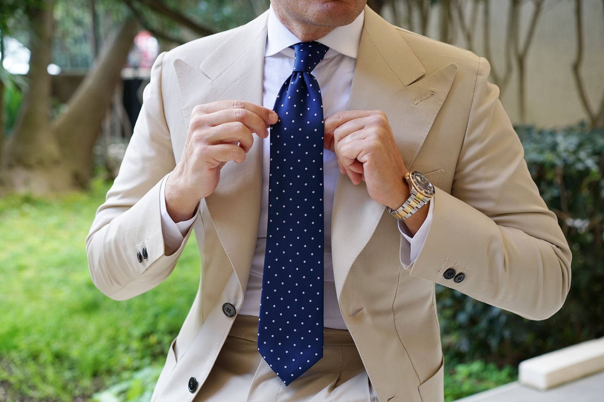 The OTAA Navy Blue with White Polka Dots Necktie