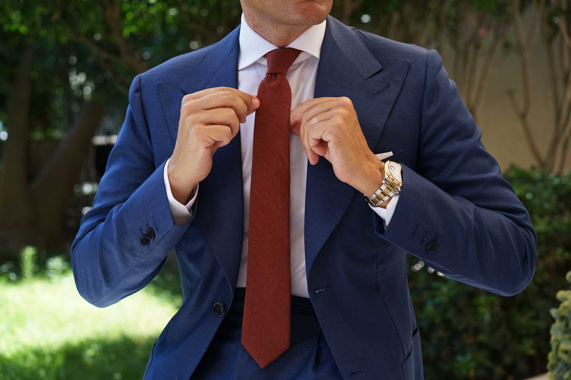 Burnt Golden Brown Linen Skinny Tie