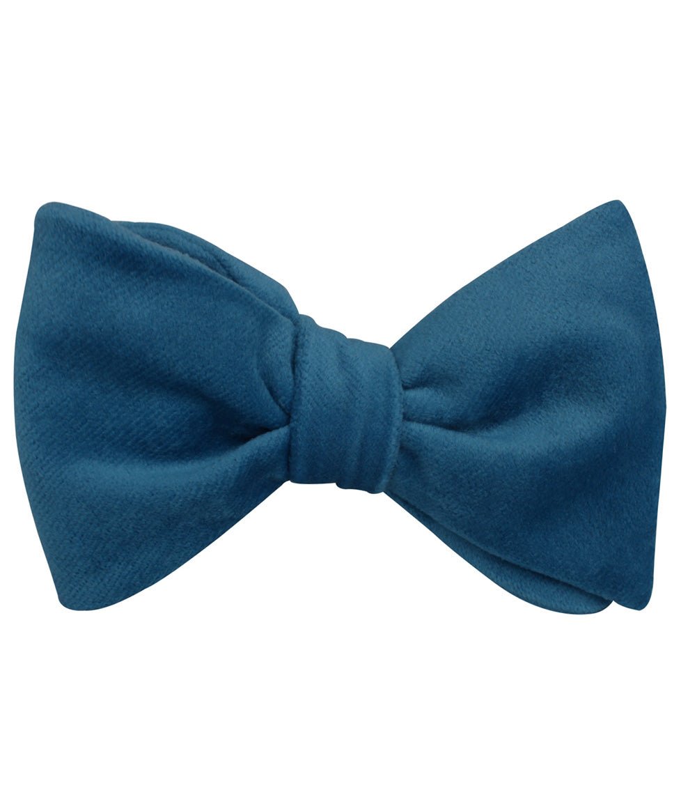 Teal Blue Velvet Self Bow Tie