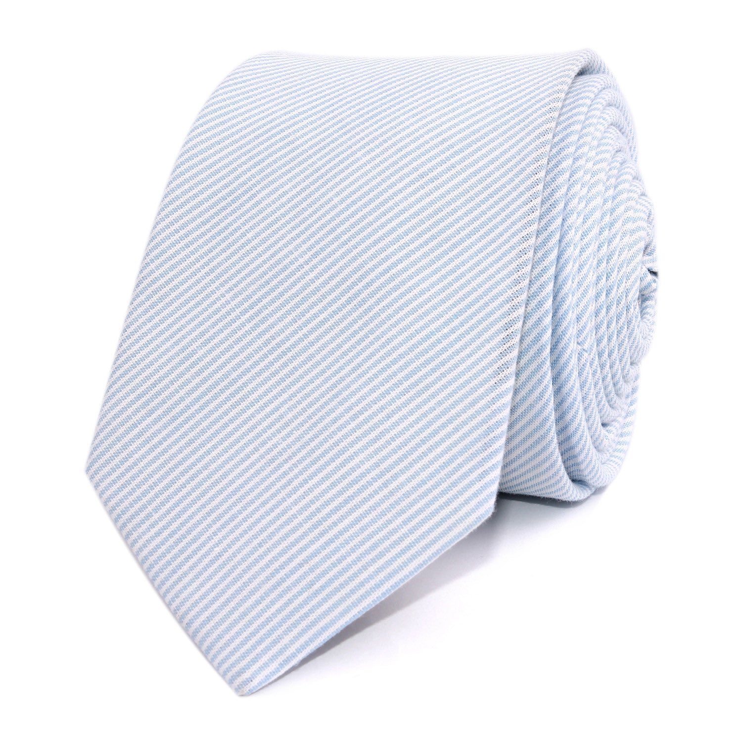 Light Blue and White Pinstripes Cotton Skinny Tie