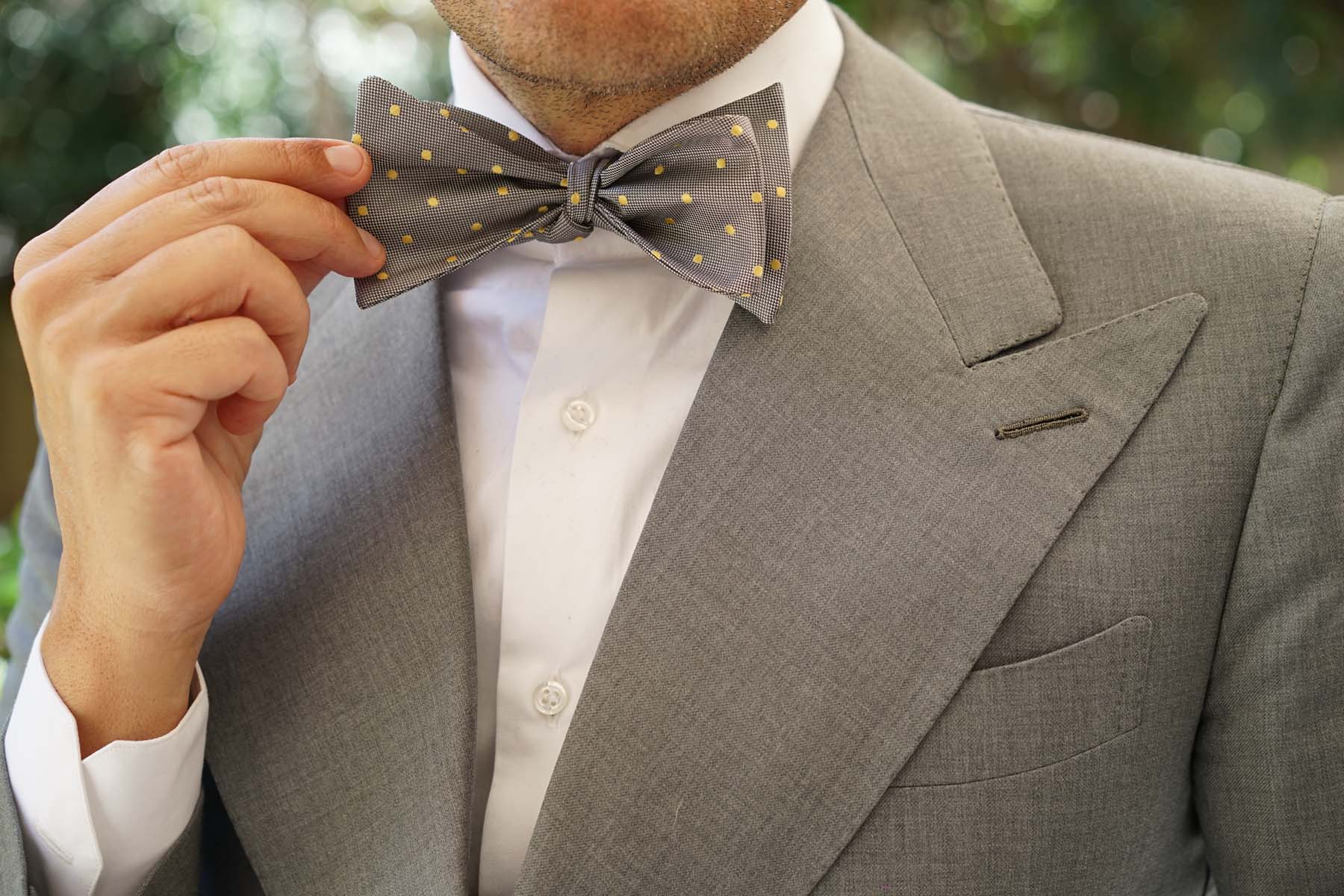 Grey with Yellow Polka Dots Self Tie Bow Tie