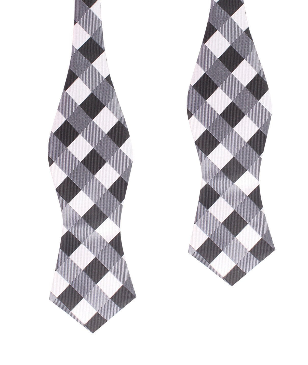 Black White Grey Checkered Self Tie Diamond Tip Bow Tie