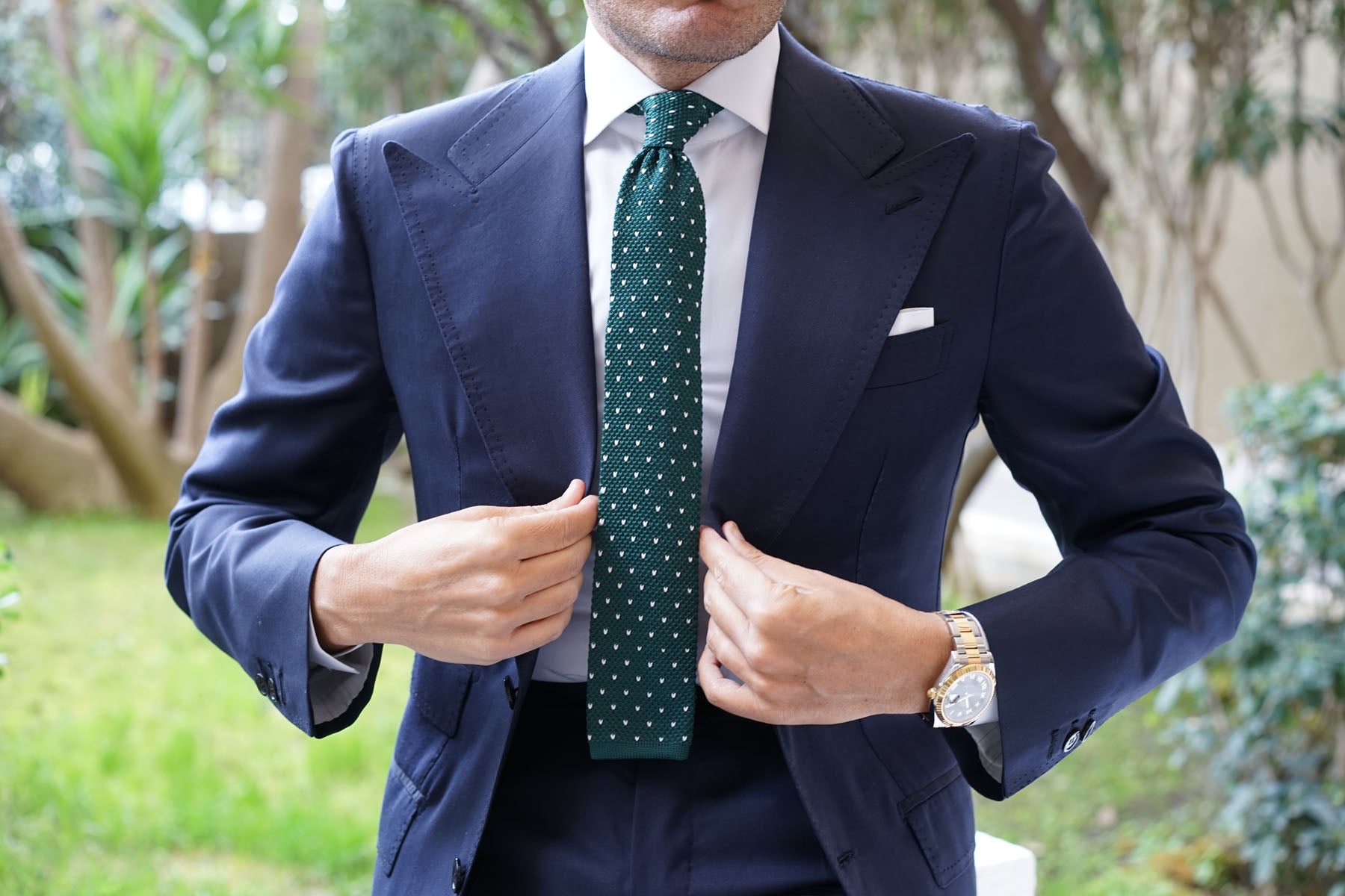 Forest Green & White Pattern Knitted Tie