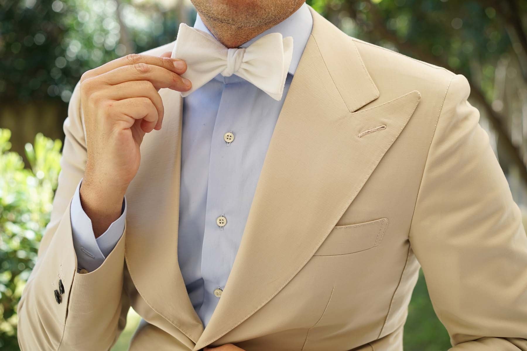 White Velvet Self Bow Tie