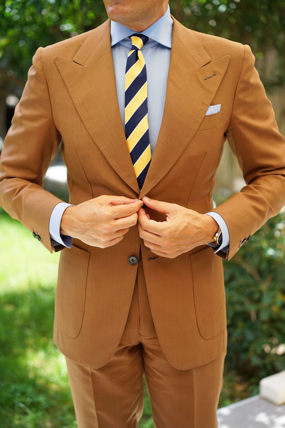 Yellow and Navy Blue Striped Skinny Tie