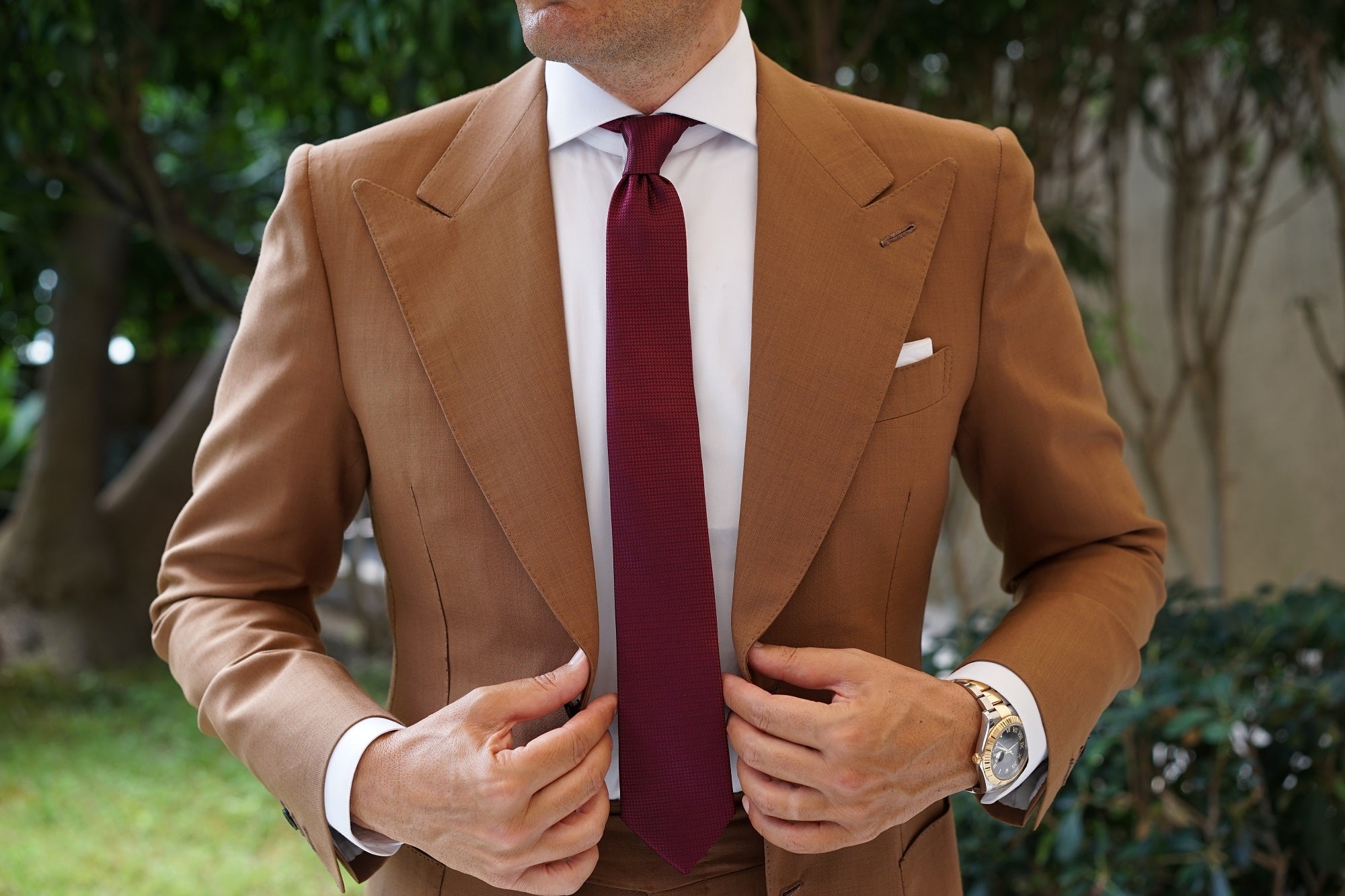 Metallic Maroon Oxford Weave Skinny Tie