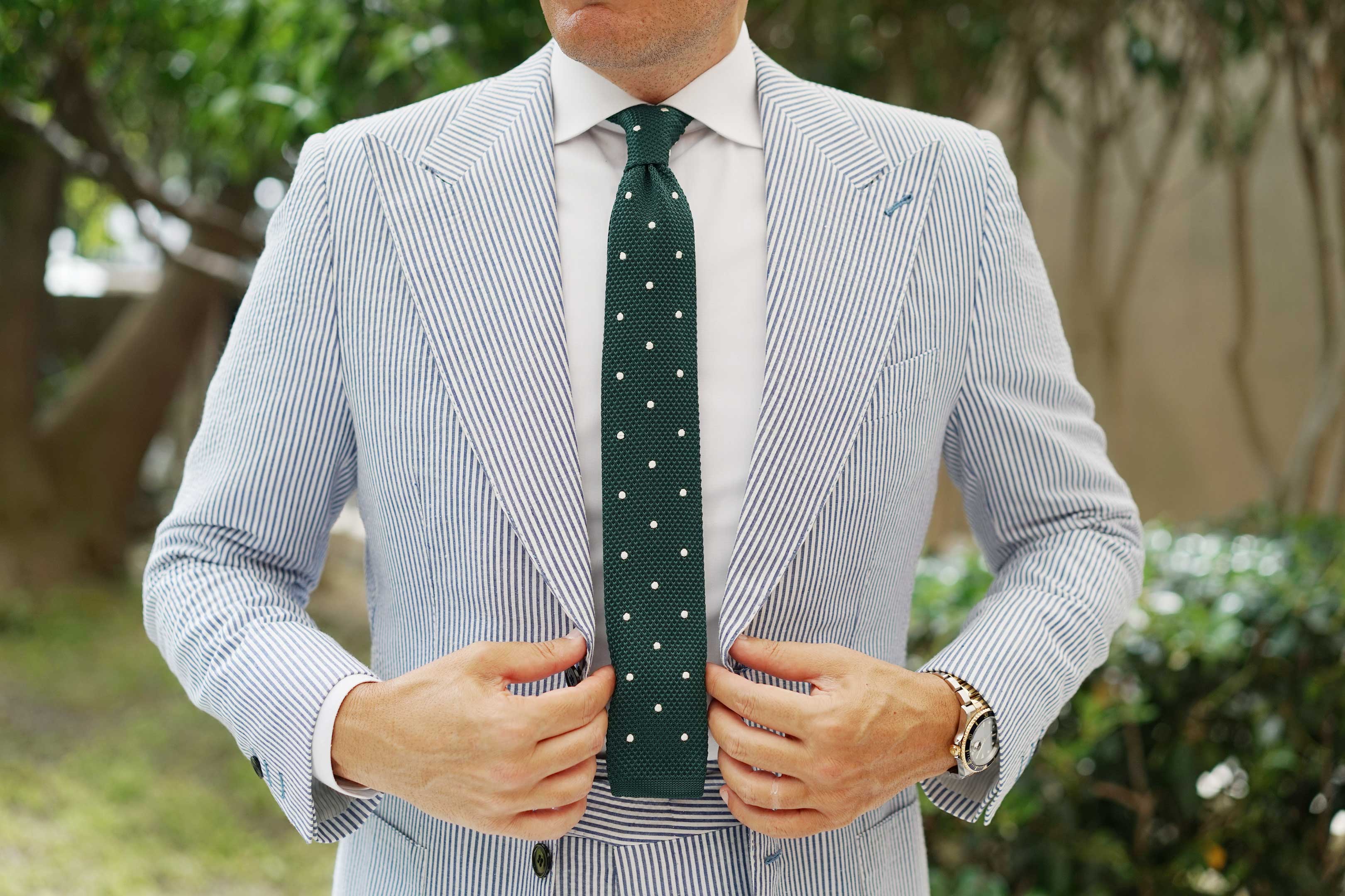 Ohara Green Polka Dot Knitted Tie