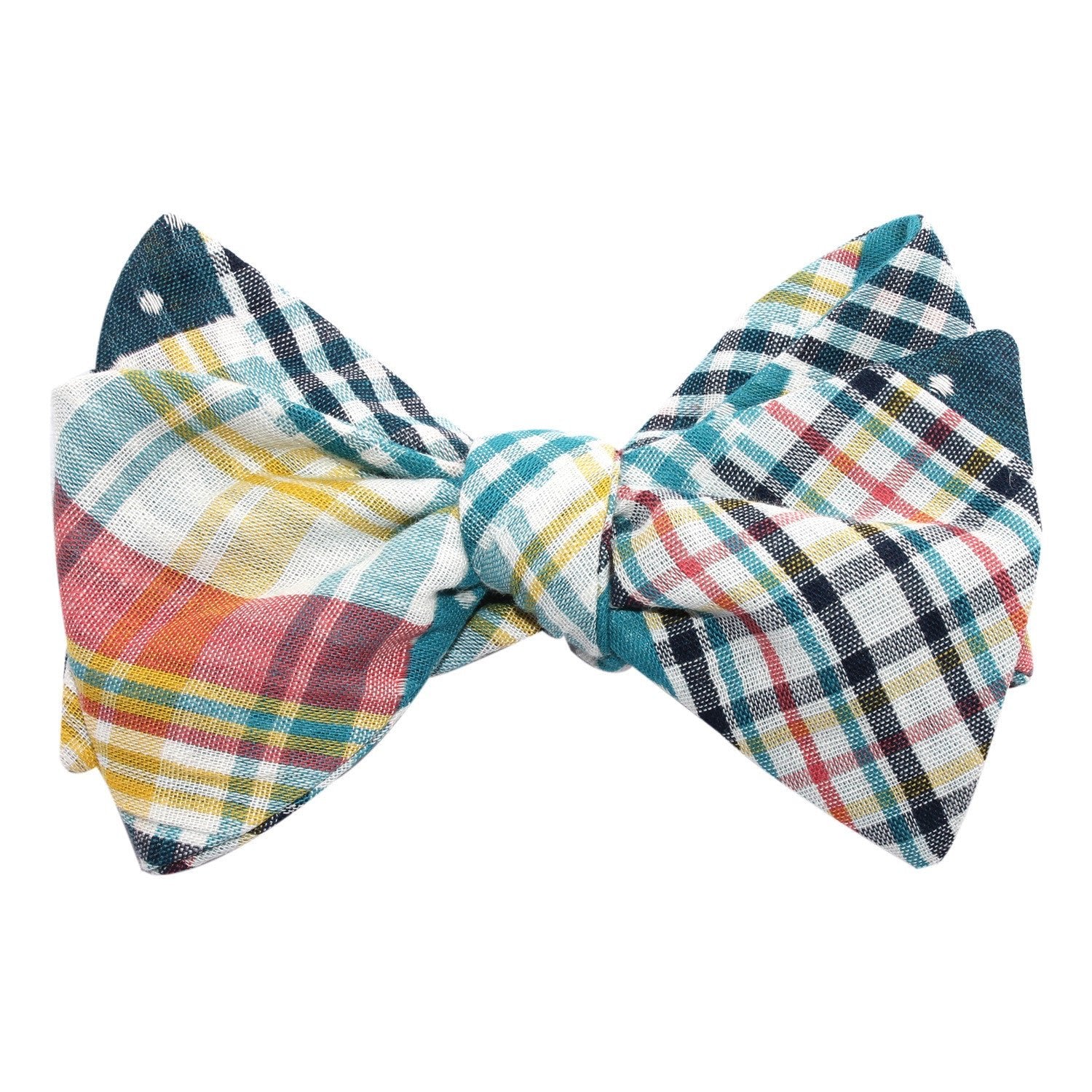 Plaid Blue Gingham Cotton Polka Dot Self Tie Bow Tie