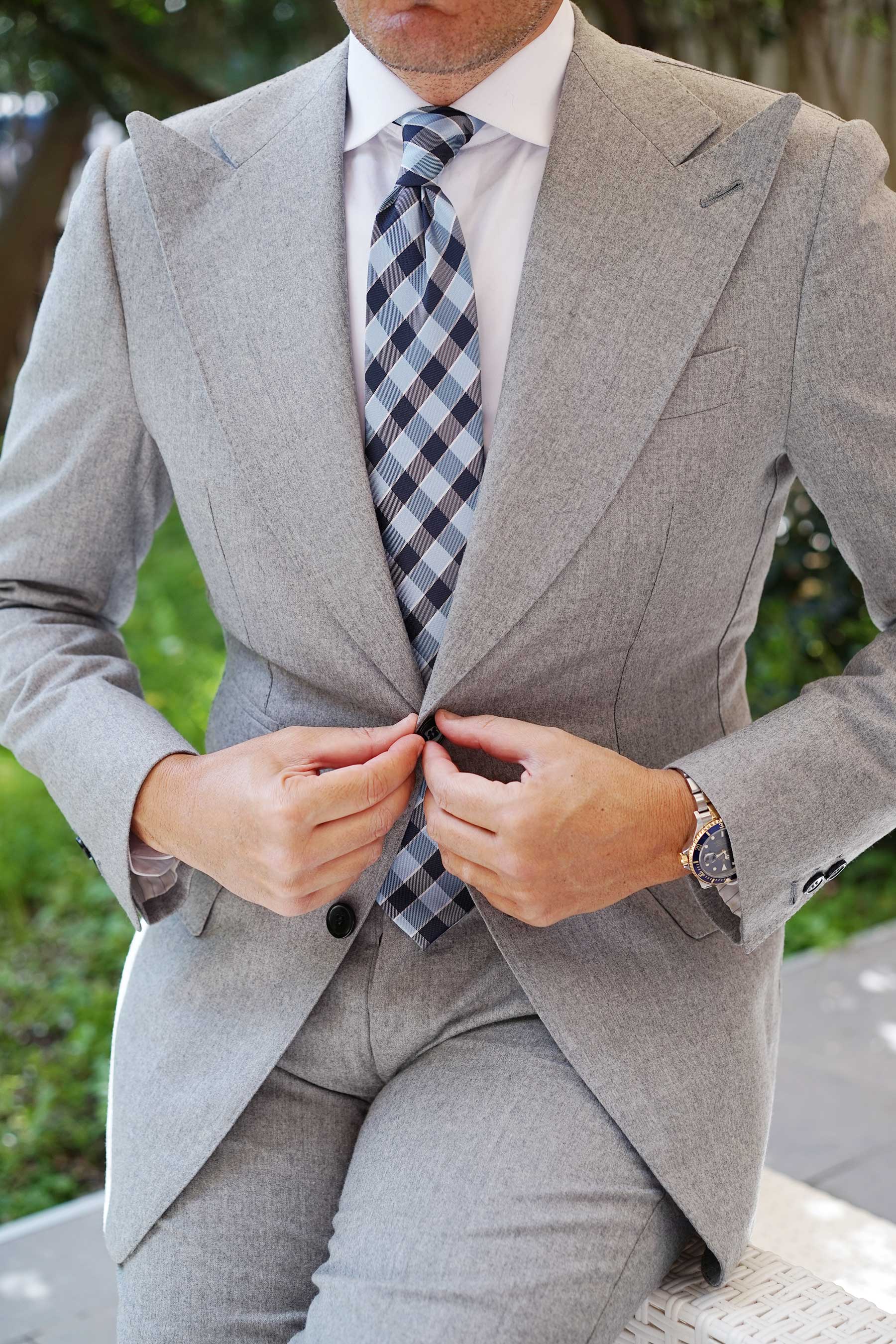 Light and Navy Blue Checkered Tie