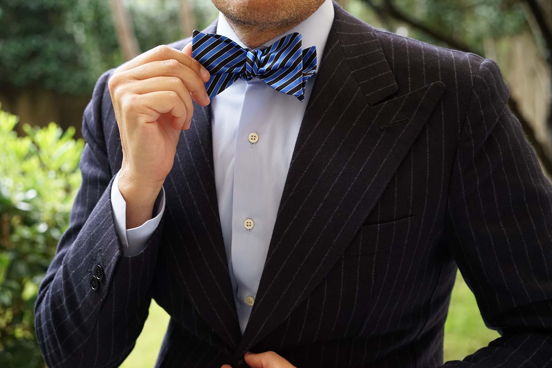 Striped Blue Black Bow Tie Untied