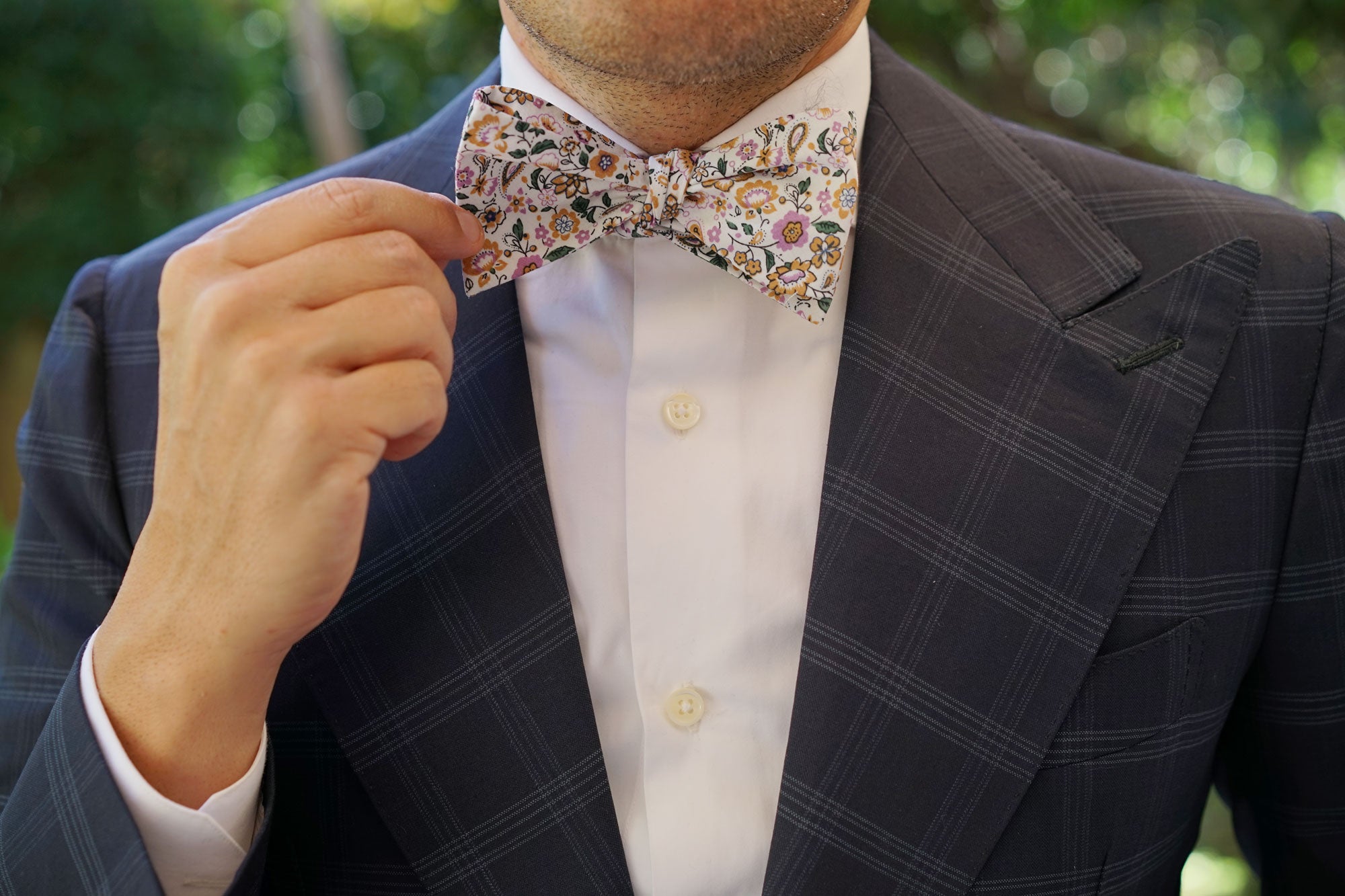 Diamond White Liberty Floral Self Bow Tie