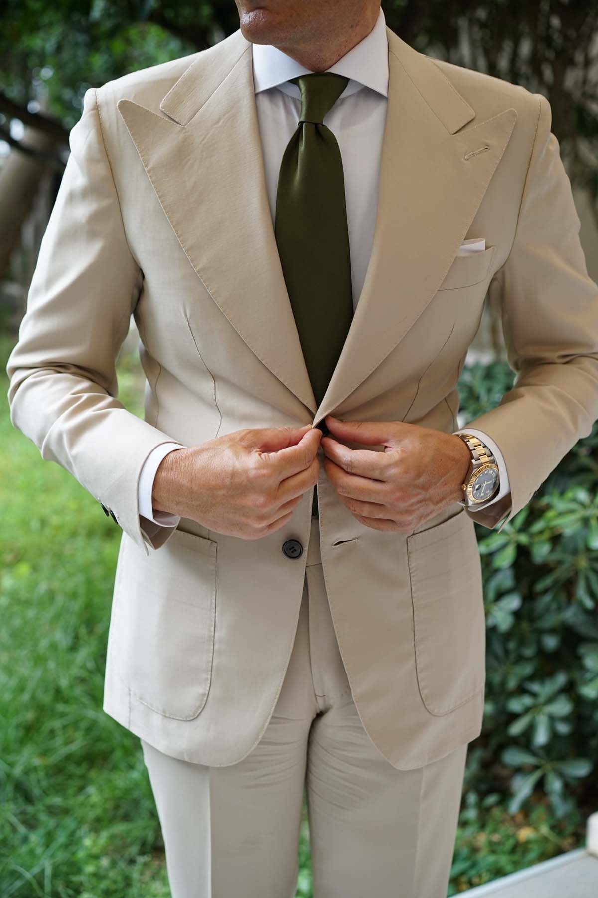 Olive Green Satin Necktie