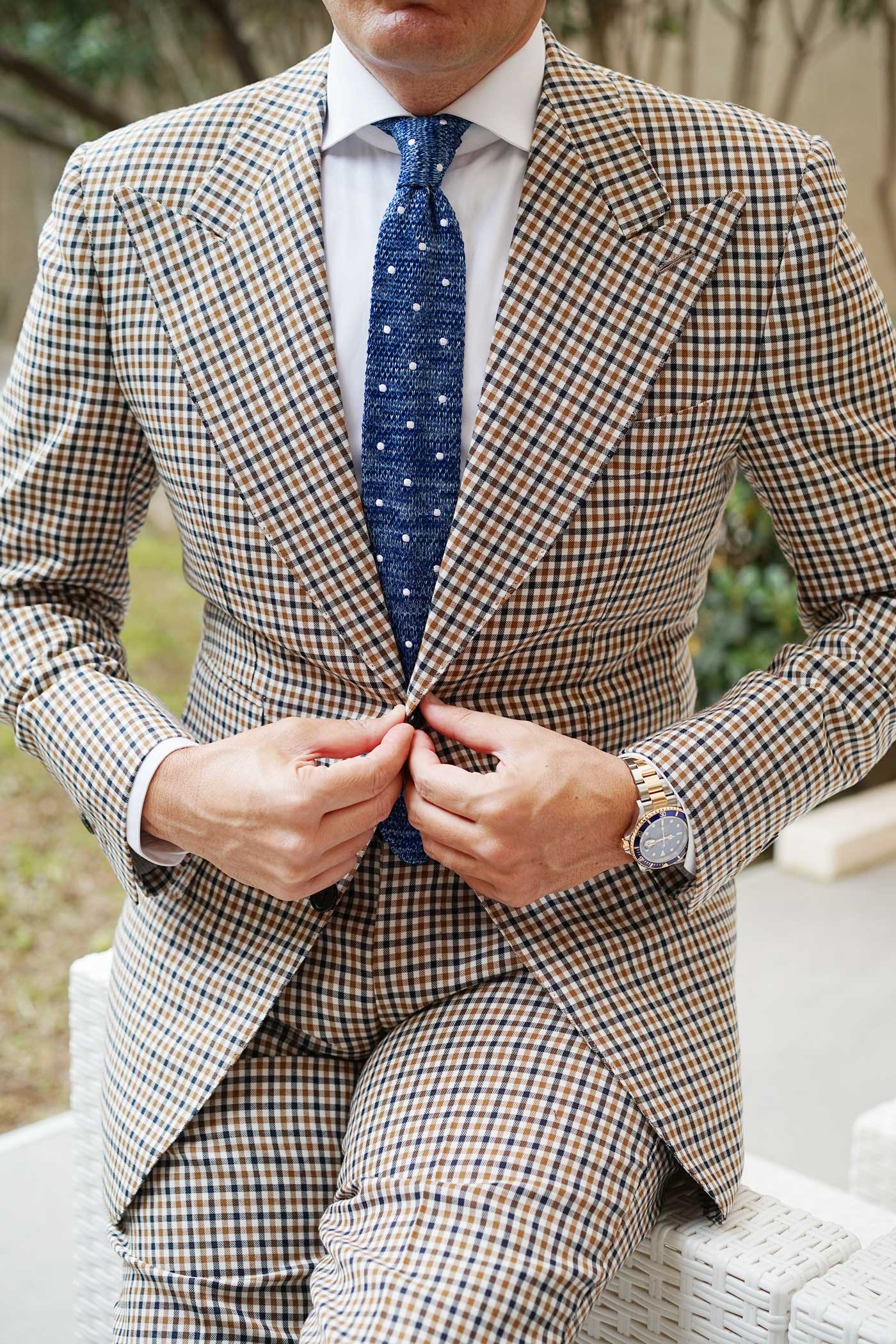 Cerulean White Polka Dot Knitted Tie