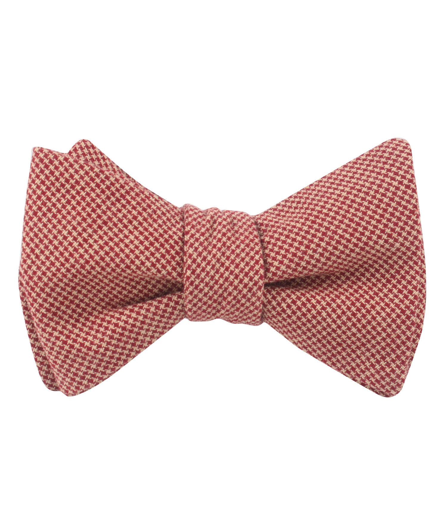 Khaki Red Houndstooth Blend Self Bow Tie