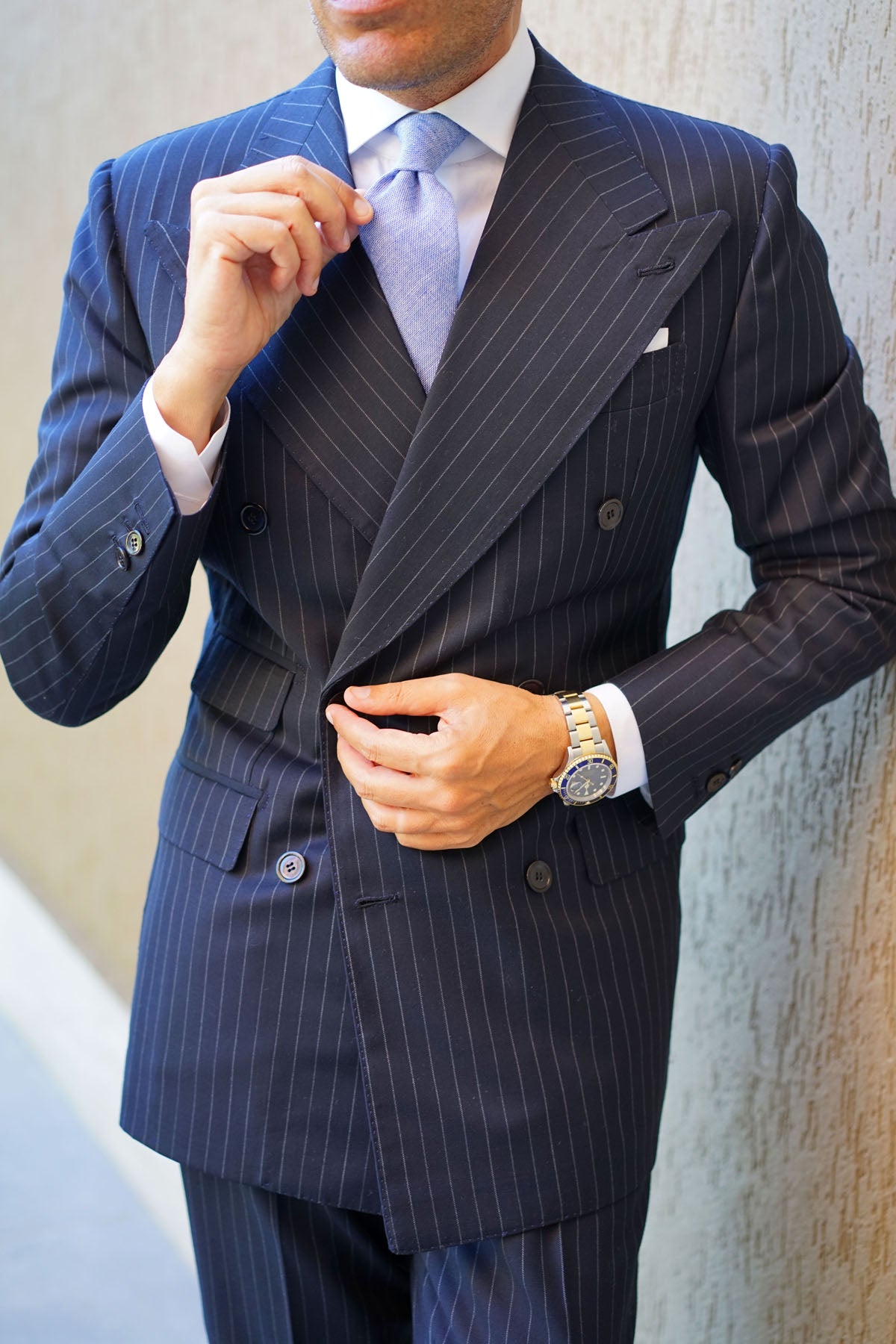 Santorini Blue Zig Zag Linen Tie