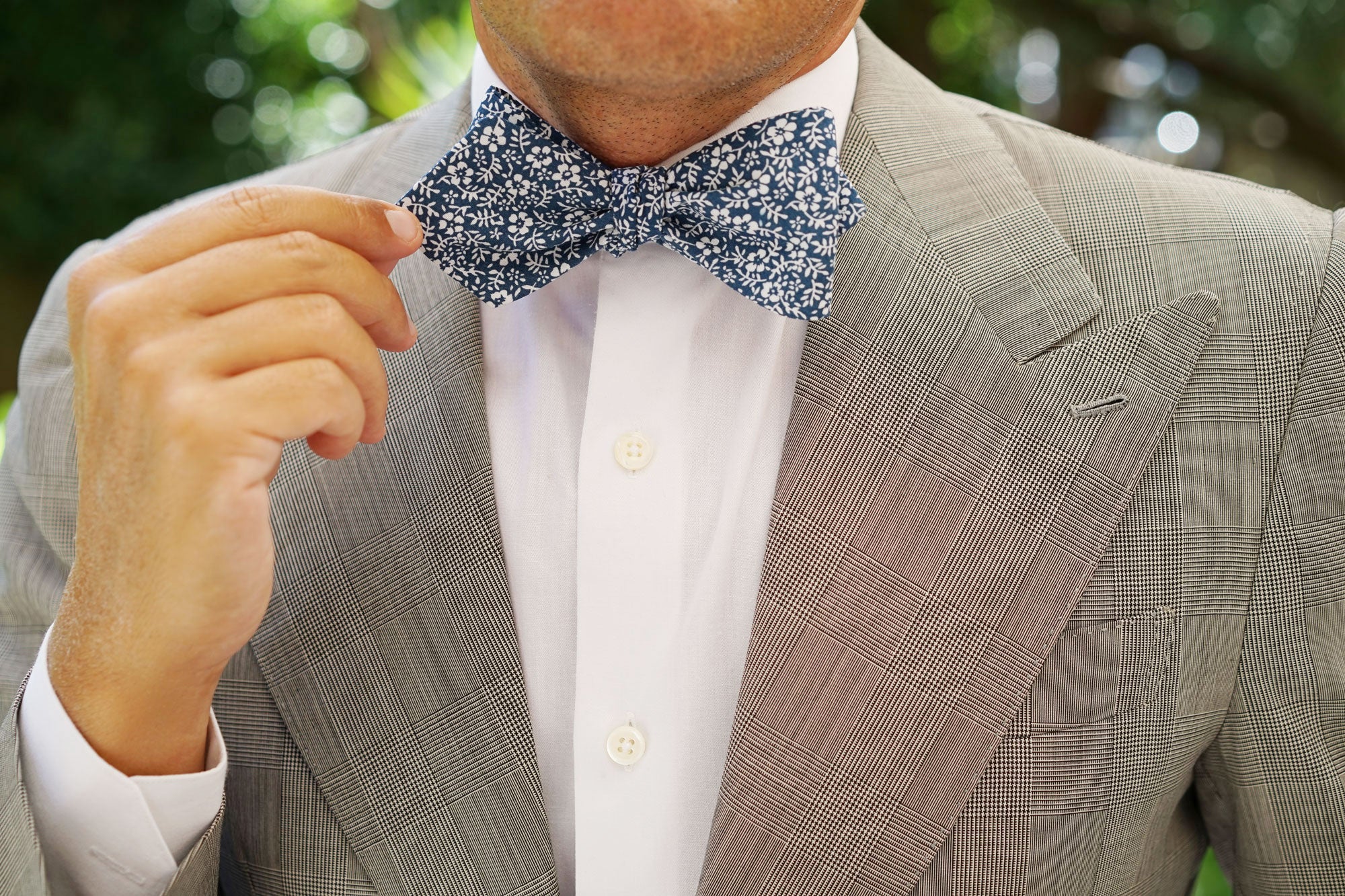 White Orchid Floral Diamond Self Bow Tie