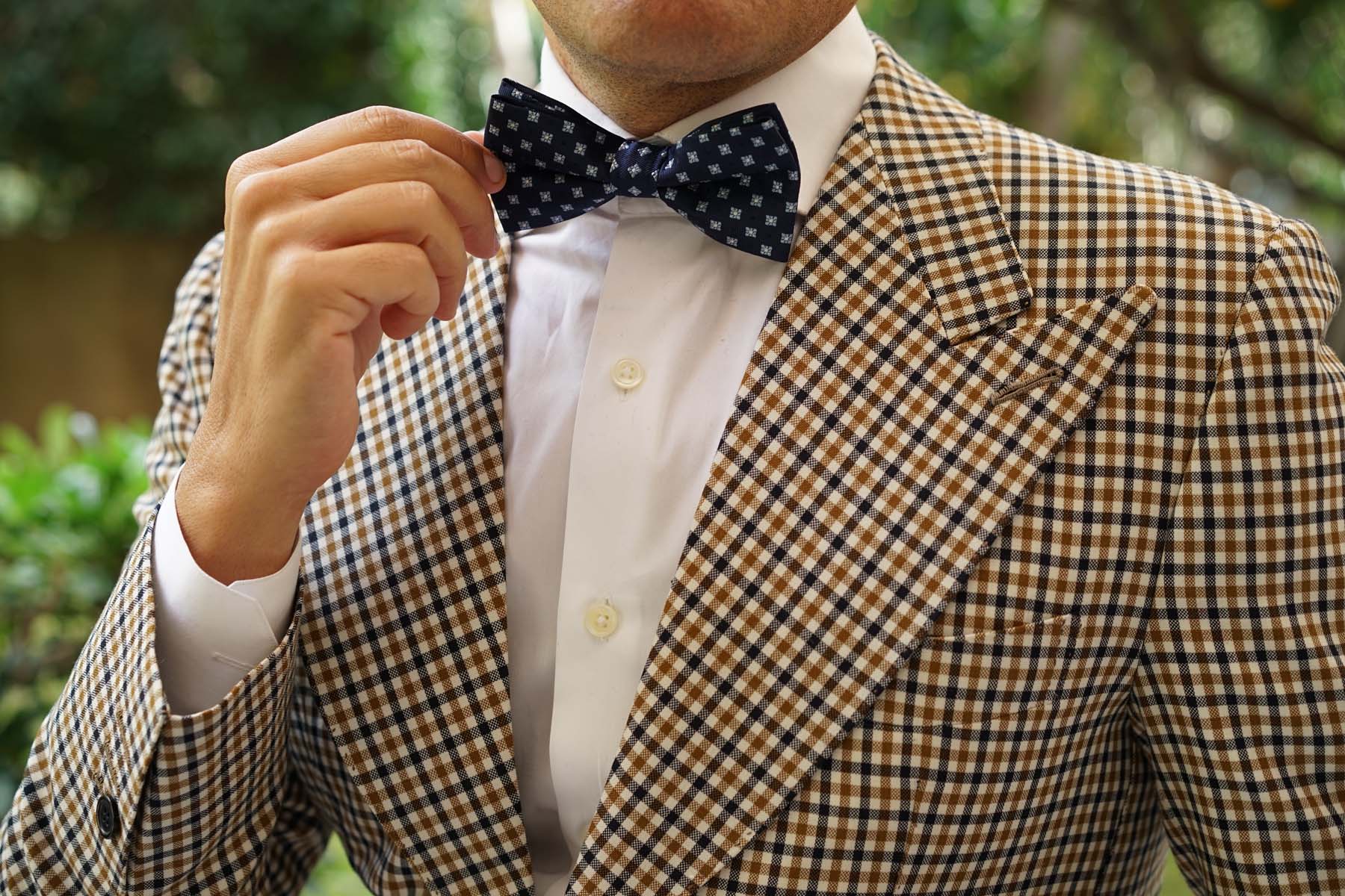 Navy Blue with Light Blue Pattern - Bow Tie