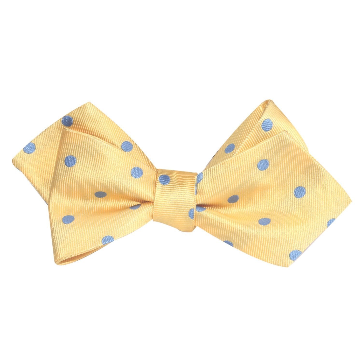 Yellow with Light Blue Polka Dots Self Tie Diamond Tip Bow Tie