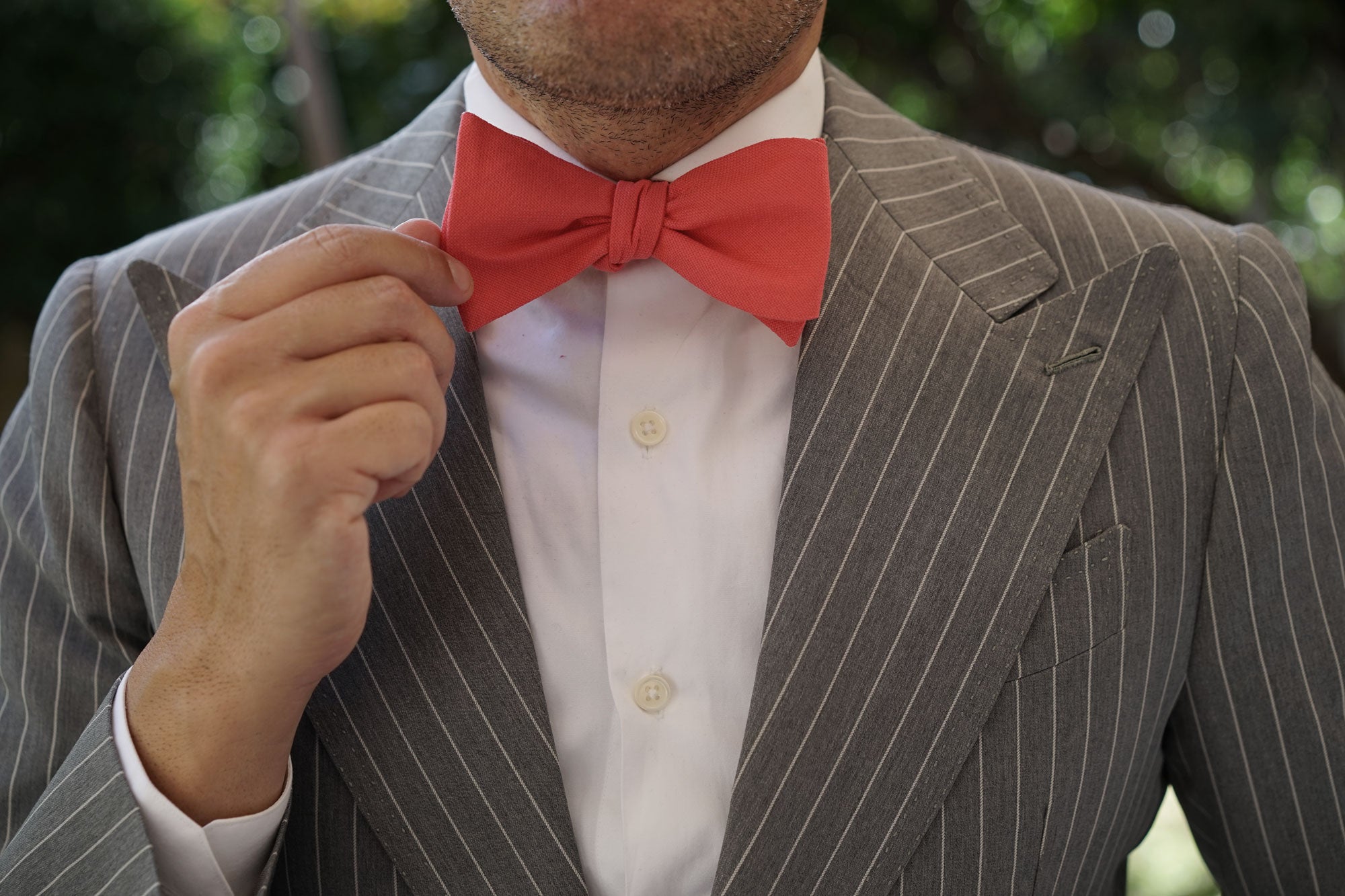 Guava Coral Linen Self Bow Tie