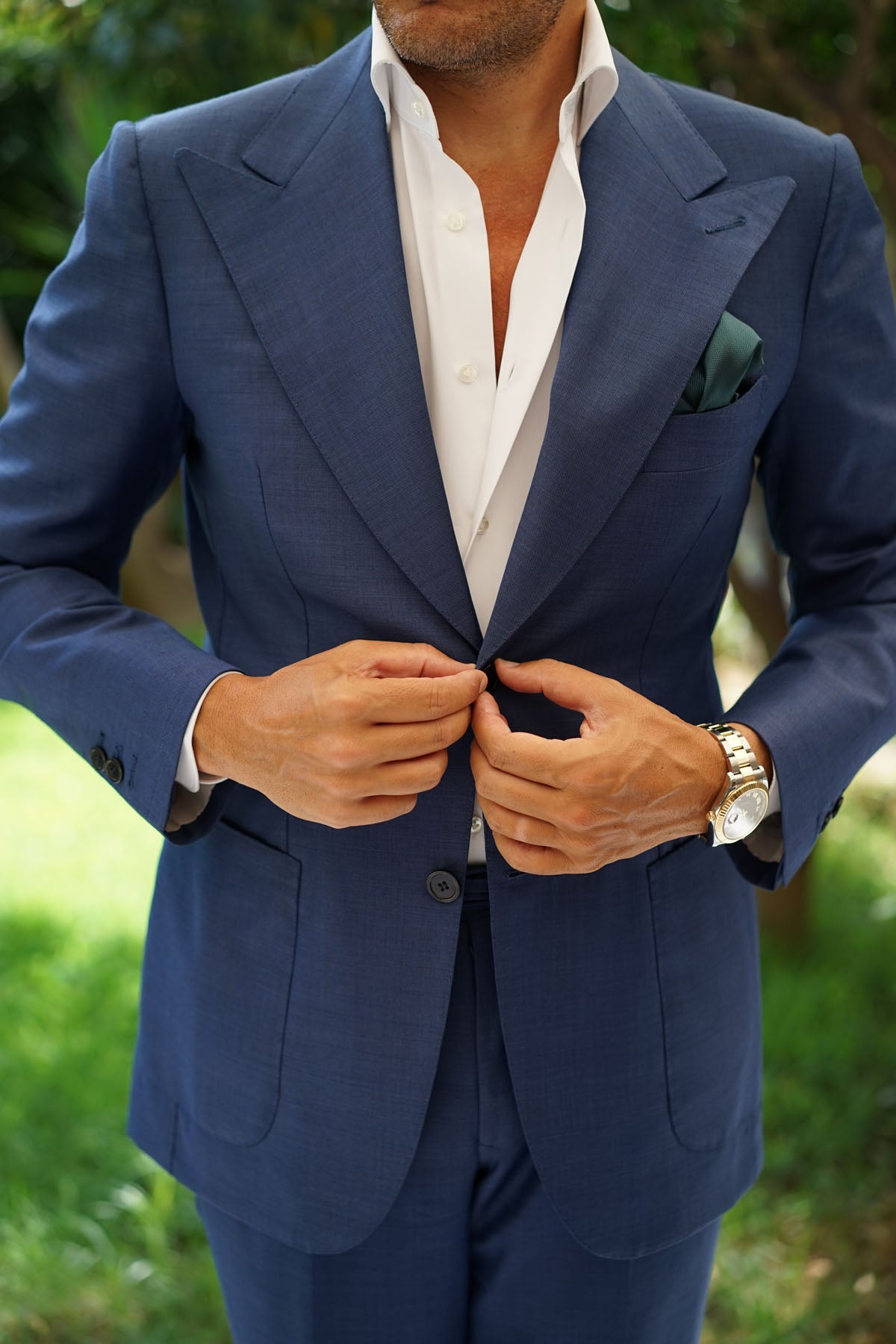 Dark Green Herringbone Pocket Square