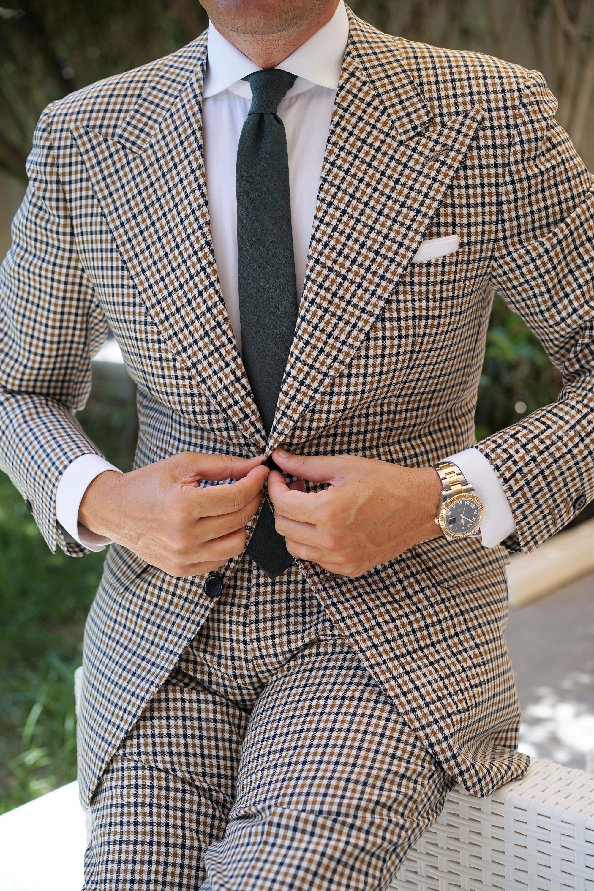 Dusty Emerald Green Linen Skinny Tie