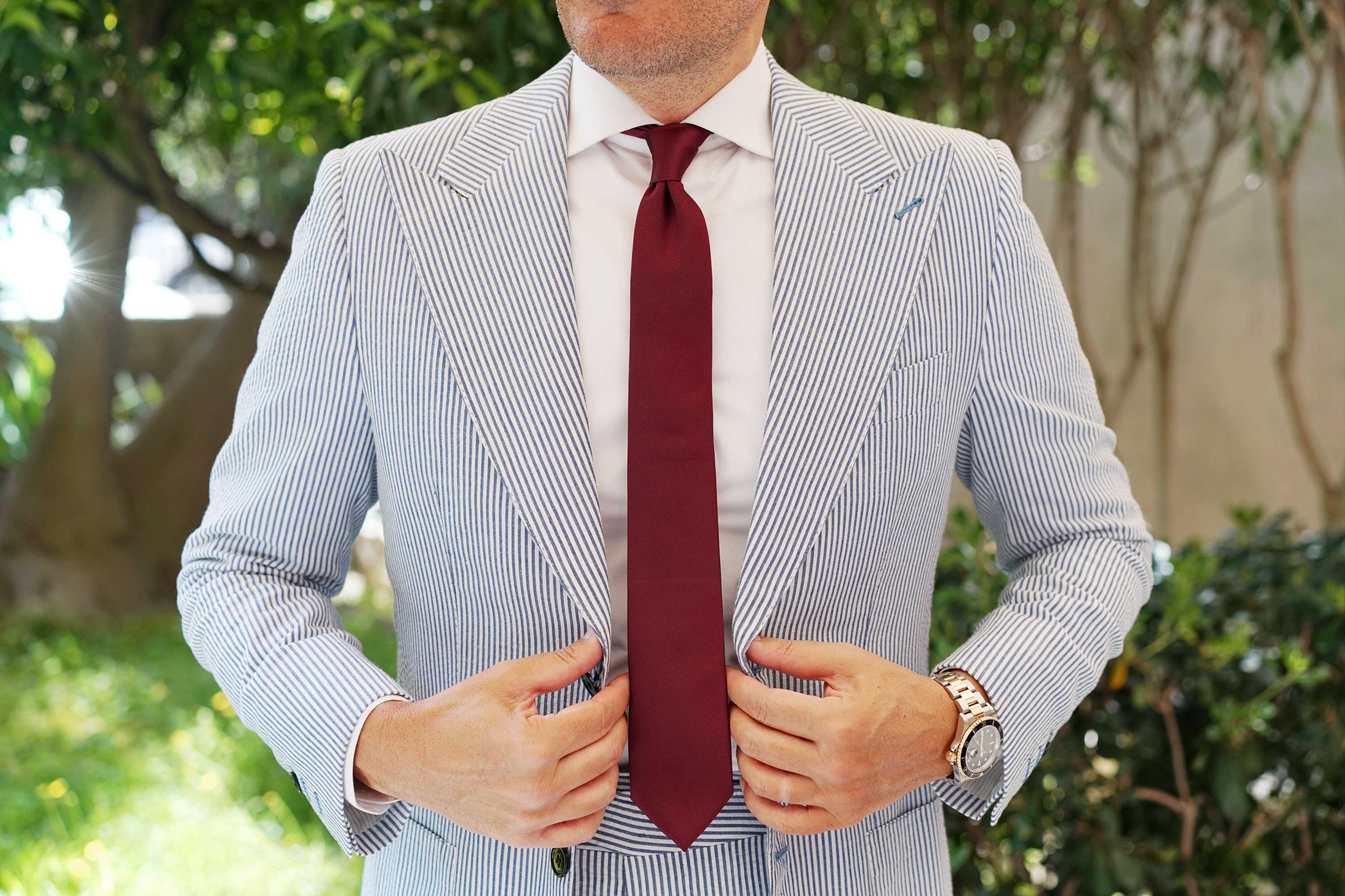 Burgundy Weave Skinny Tie