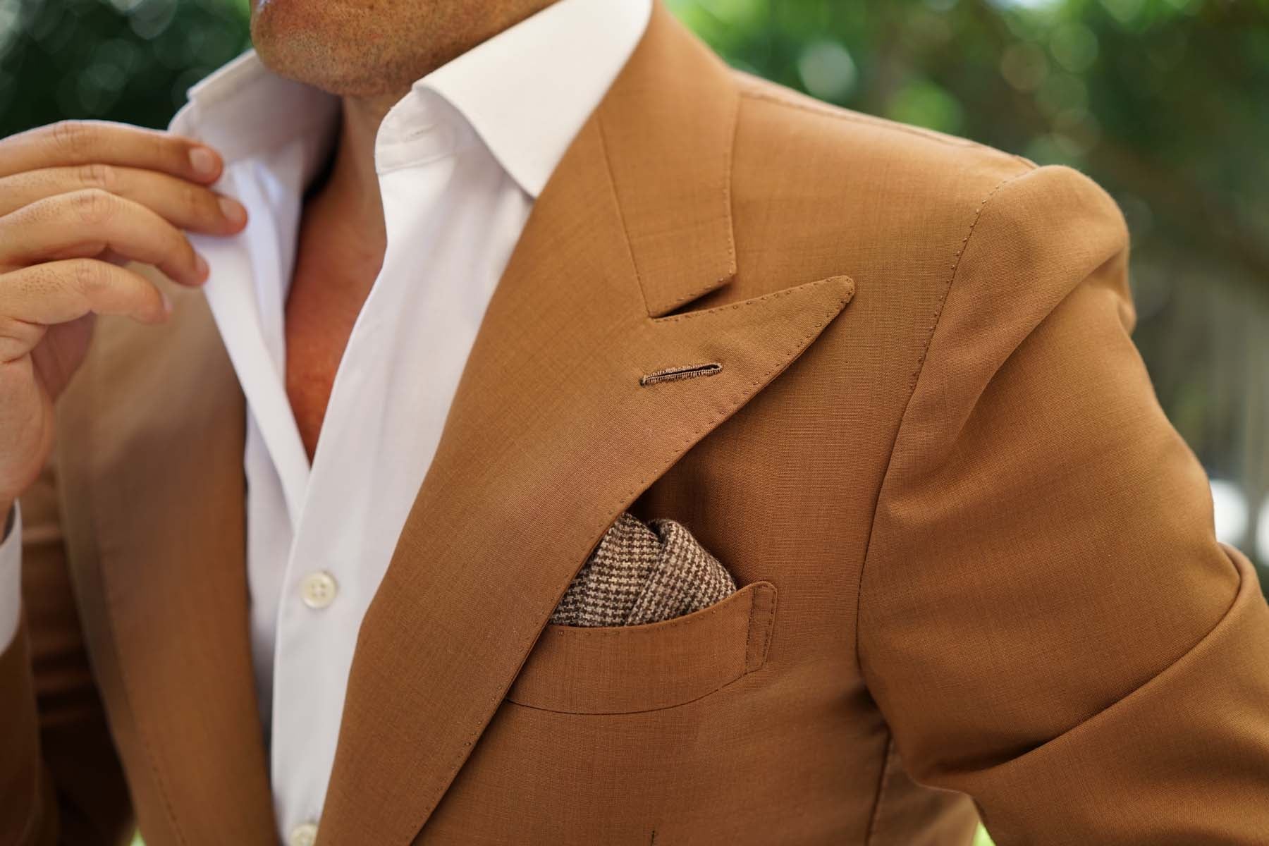 Brown Karakul Houndstooth Wool Pocket Square