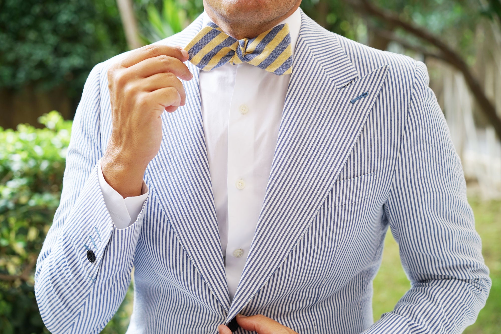 Yellow & Blue Bengal Linen Diamond Self Bow Tie