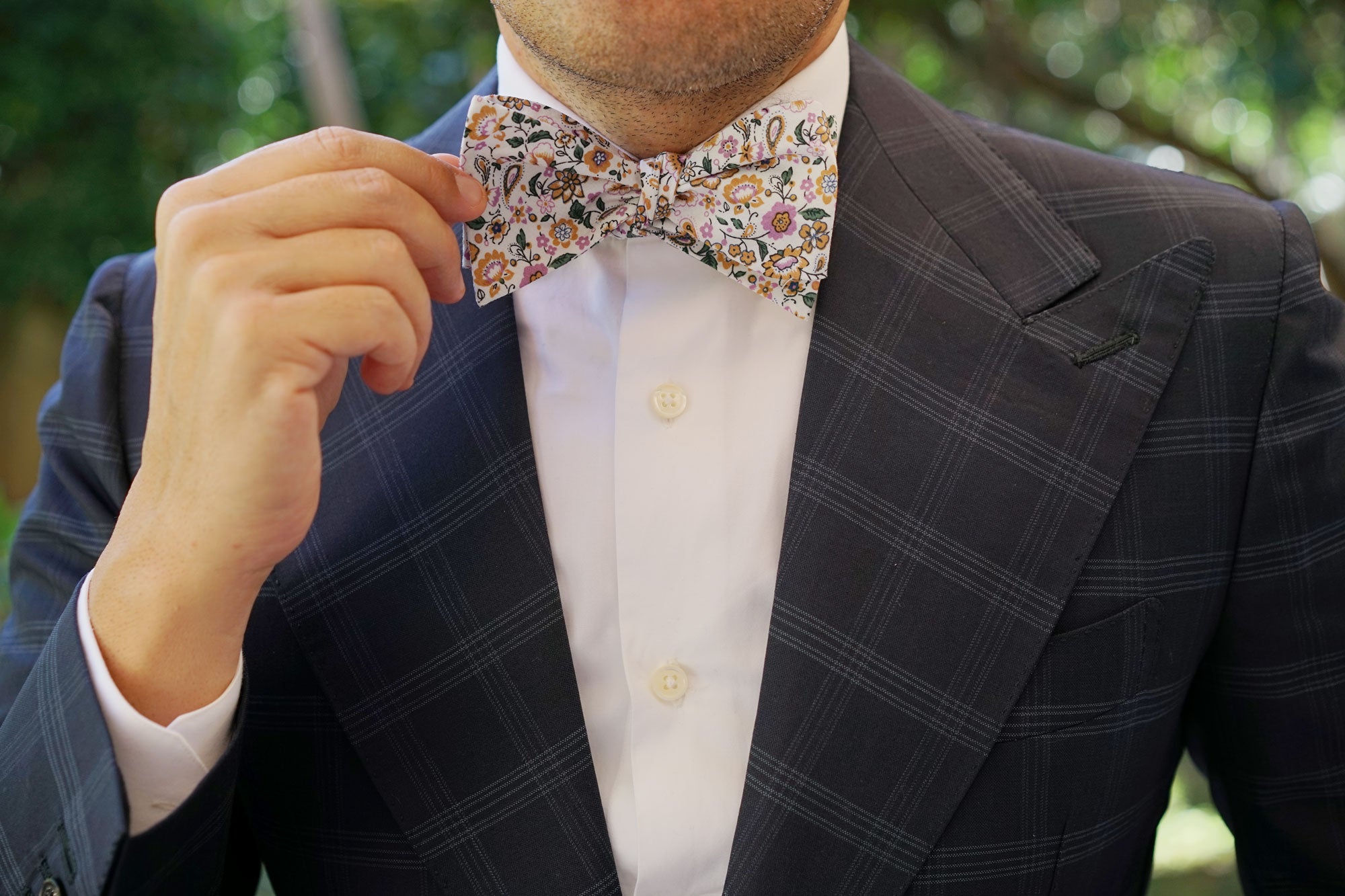 Diamond White Liberty Floral Self Bow Tie