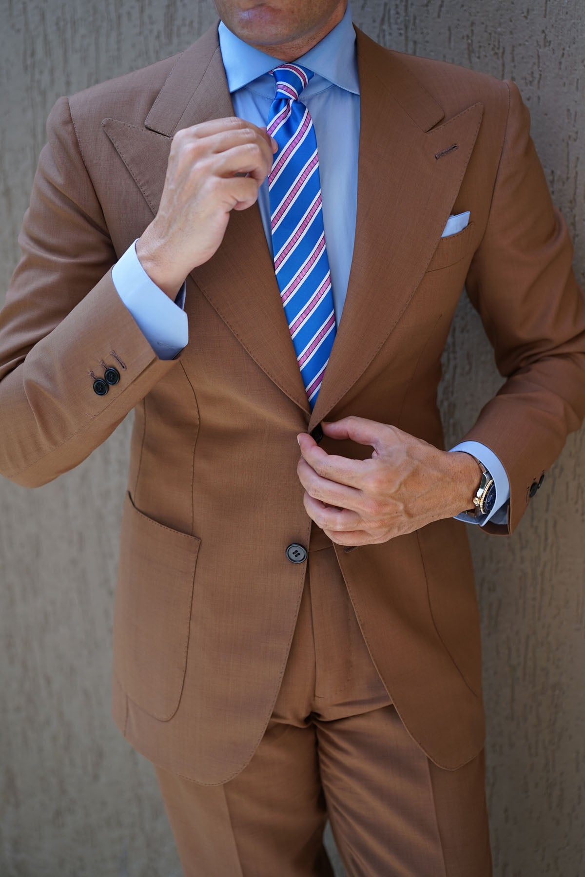 Light Blue Skinny Tie with Pink Stripes