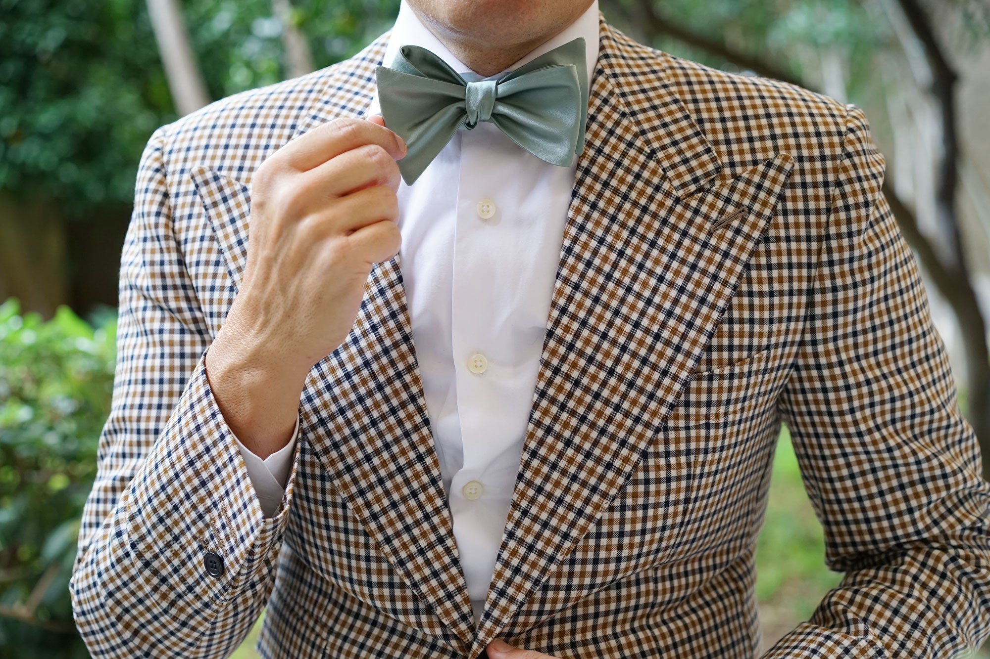 Sage Green Satin Self Bow Tie